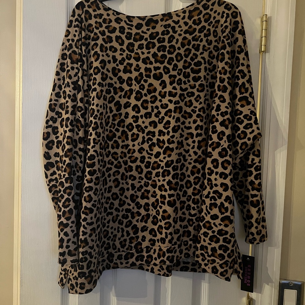 Suzanne Somers Leopard Print Blouse - Black and Brown